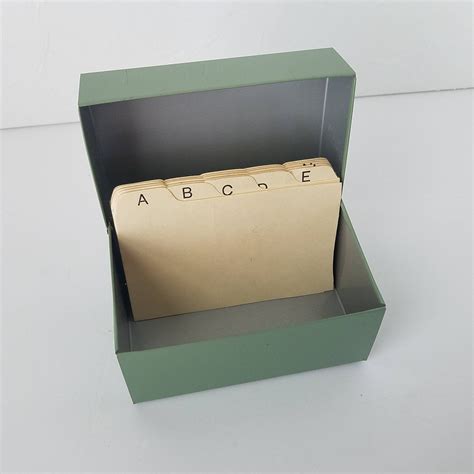 metal army green index card box 3x5|Green Index Card Box .